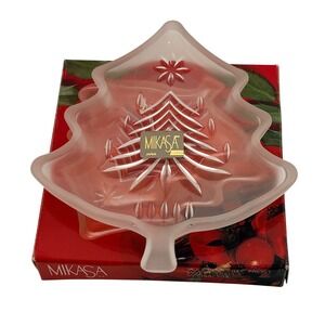 Mikasa Sweet Dish Sz 5" Yuletide Tree Frost Glass Christmas Serving Tray